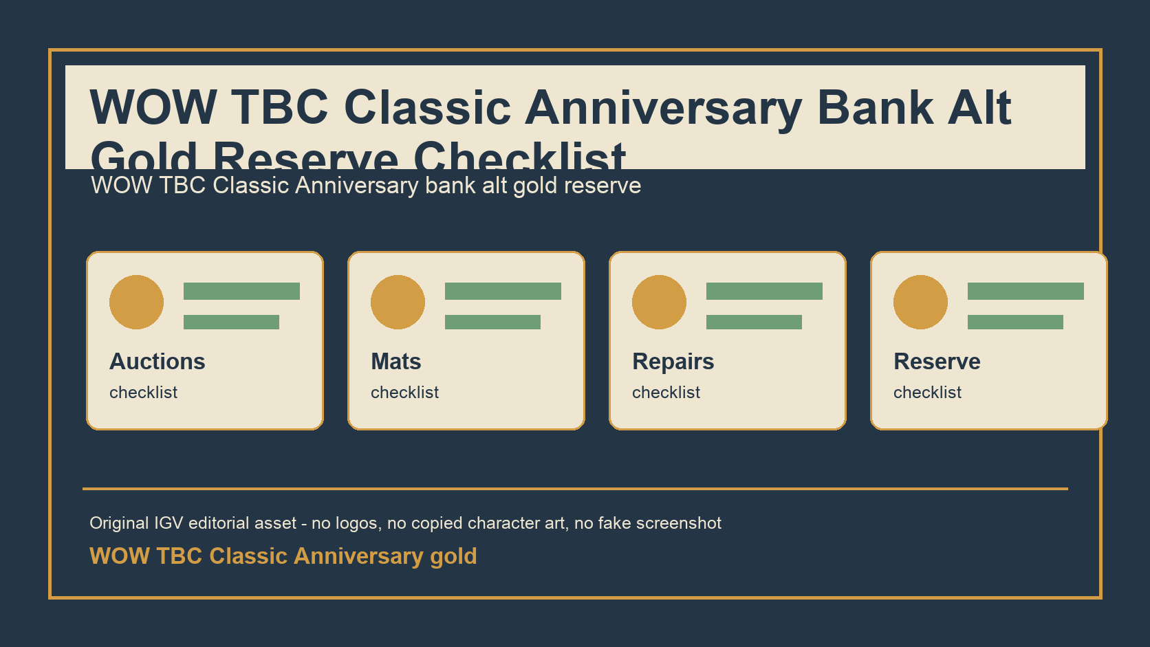 WOW TBC Classic Anniversary Bank Alt Gold Reserve Checklist